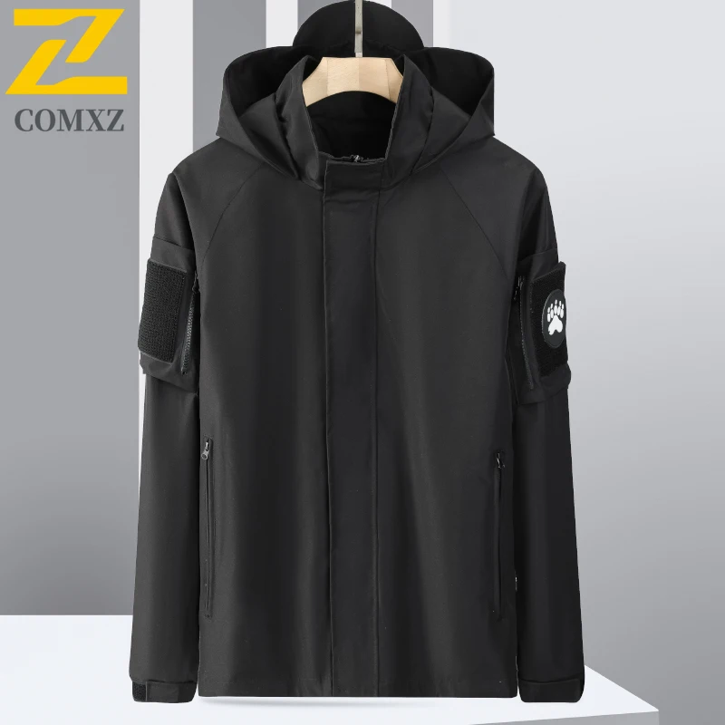 Outdoor Sports Jacket Men's high quality Fashion Badge Zipper Pocket Waterproof Windbreaker Autumn New Casual Loose Hooded Coat