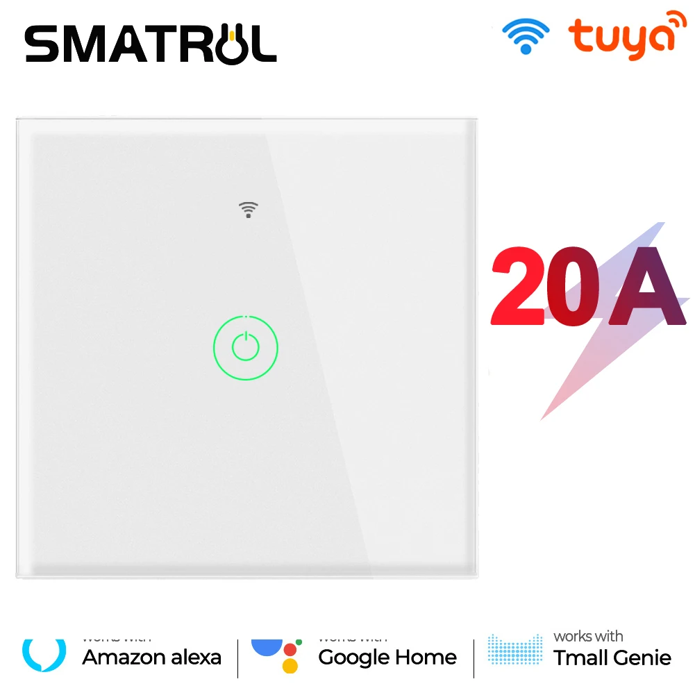 SMATRUL Tuya WiFi Touch Smart Switch EU 20A Power Electrical 4400W APP Voice Timing Remote Control On Off For Alexa Google Home