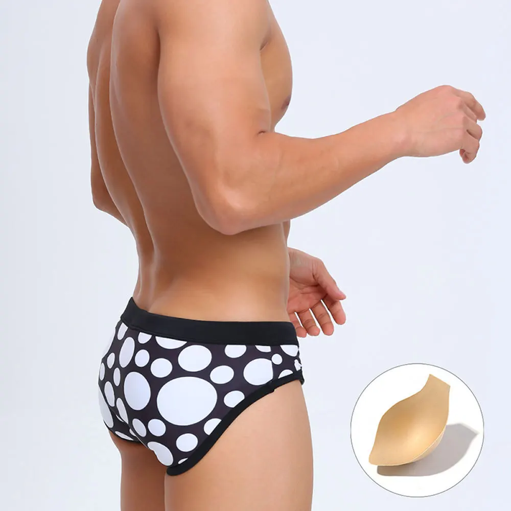 2025 New Summer Polka Dot Printed Men's Swimming Trunks Sexy Low-waist Swimsuits Board Beach Shorts Push Up Pad Swim Briefs