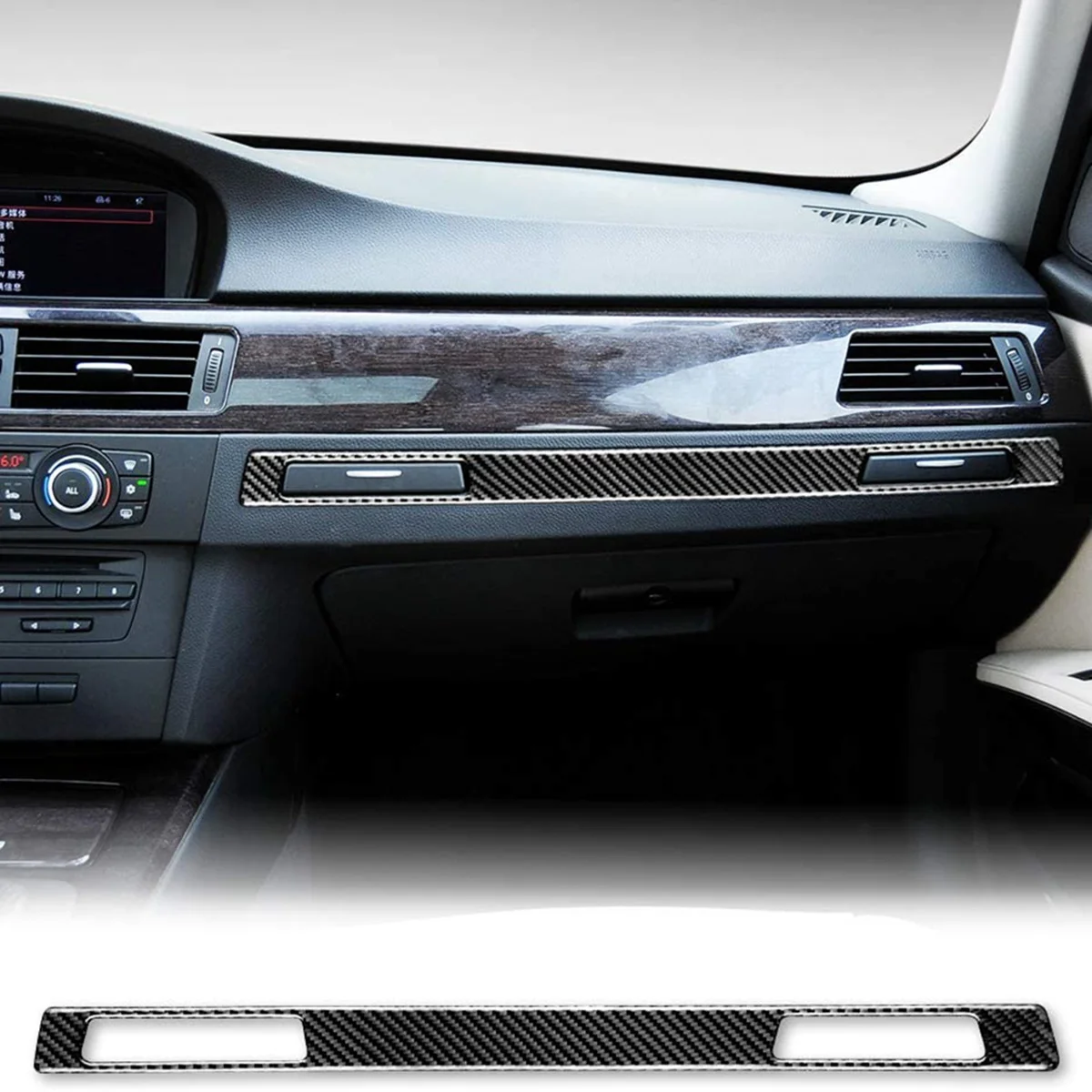 Car Copilot Water Cup Holder Panel Cover Interior Trim Decoration Carbon Fiber For BMW- 3 Series E90 E92 E93 2005-2012 view 5