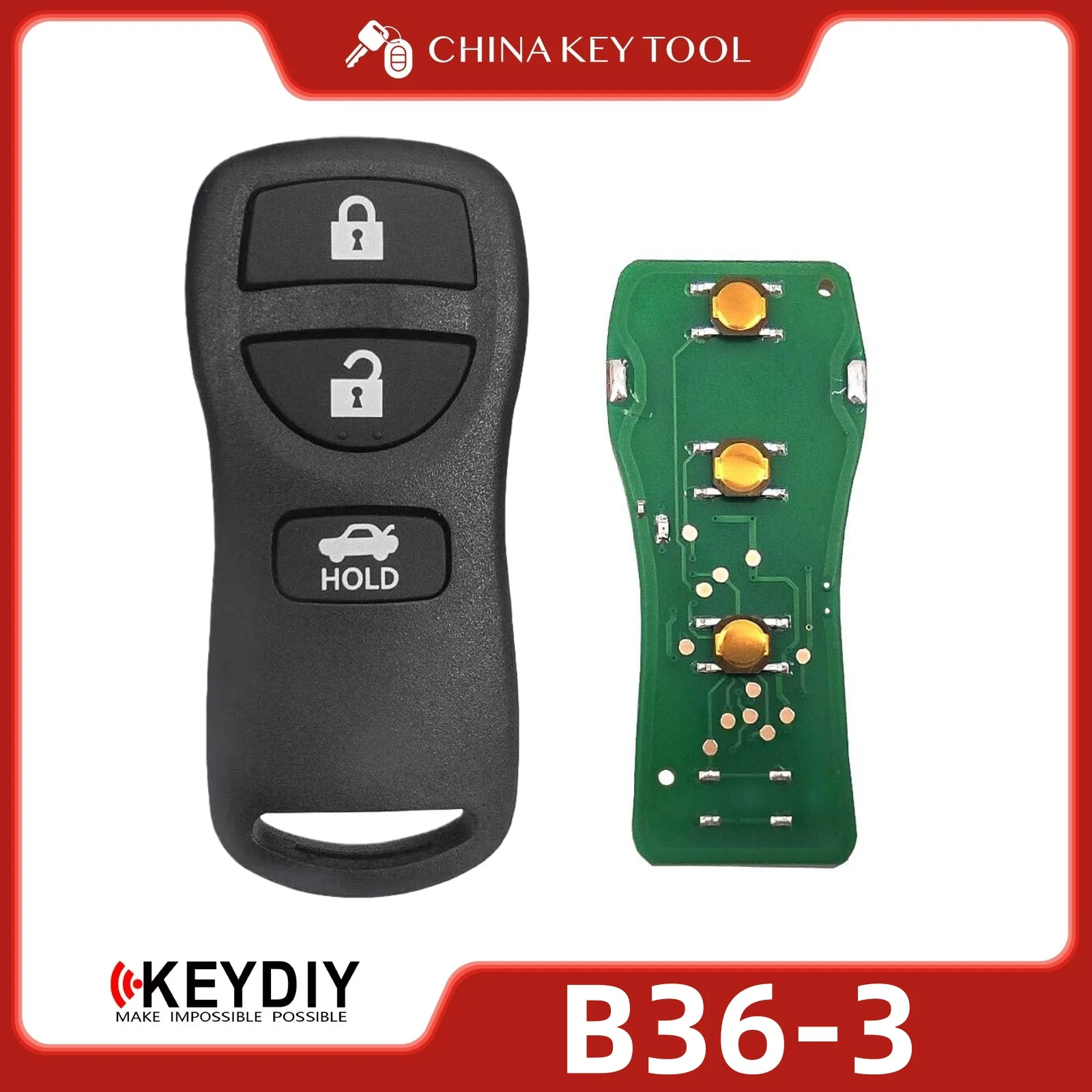

Универсальный ключ-пульт KEYDIY KD B36-3 серии B, 3 кнопки, совместимый с автомобилями Nissan