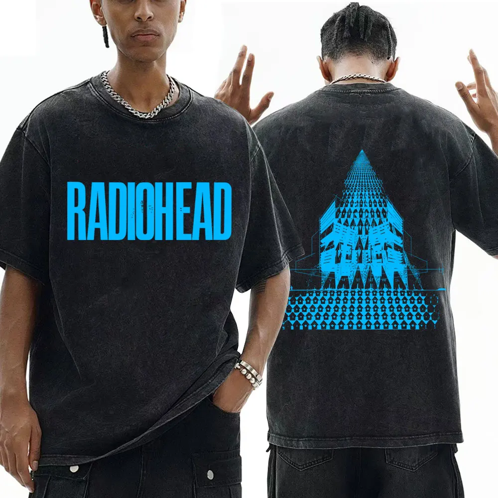 

Washed Vintage Radiohead Return To The Road European Tour T-shirt Men Hip Hop Rock Retro T Shirt Men's Gothic Oversized T-shirts