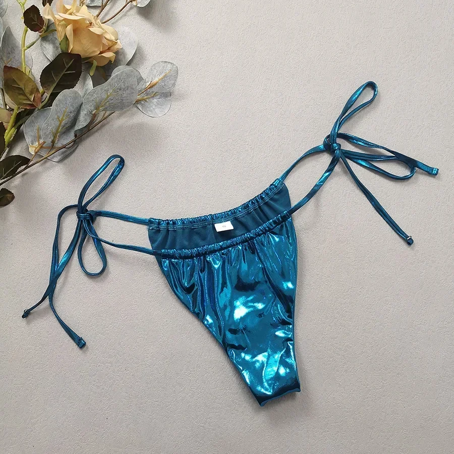 Bikini azul brillante de Gema para mujer, ropa de baño para vacaciones en la playa, traje de baño de Tanga, traje de baño Bandeau sin espalda 2024