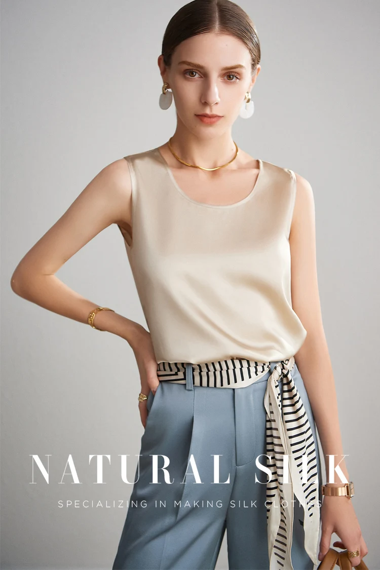SuyaDream. Women Basic Cozy Tanks, 100% Real Silk, O Neck Sleeveless Chic T Shirt, 2025 Solid Summer Vests, White, Pink, Beige