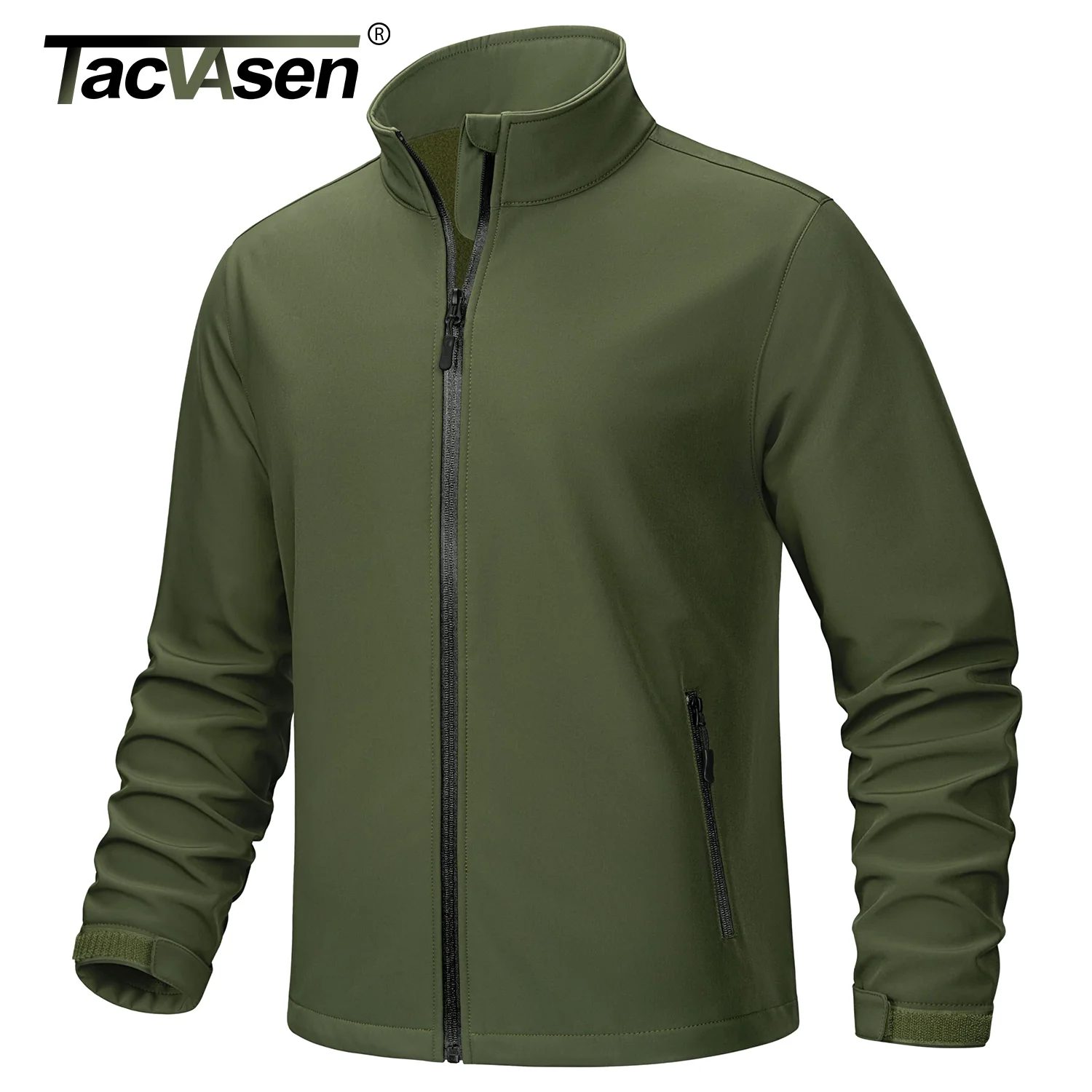 TACVASEN Full Zip Fleece Work Jacket Mens Waterproof Softshell Jacket Zip Pockets Outdoor Windproof Hiking Jacket Windbreaker