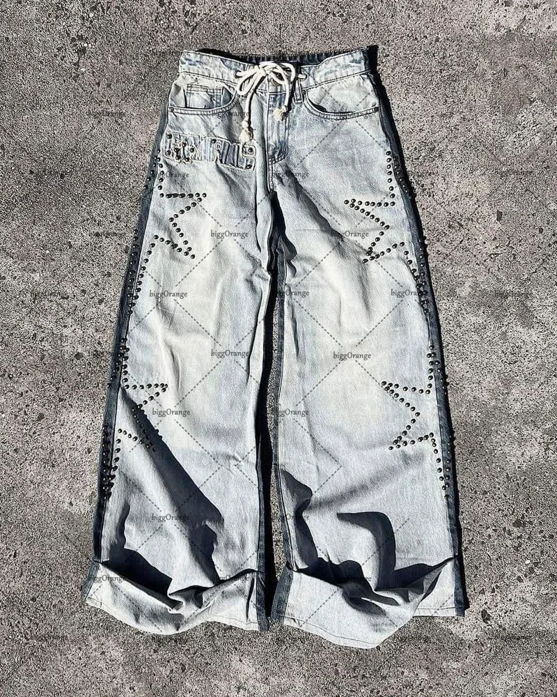 2023 American New Style Star Hot Diamond Jeans uomo Y2K High Street Fashion Brand pantaloni retrò pantaloni larghi casuali a gamba larga