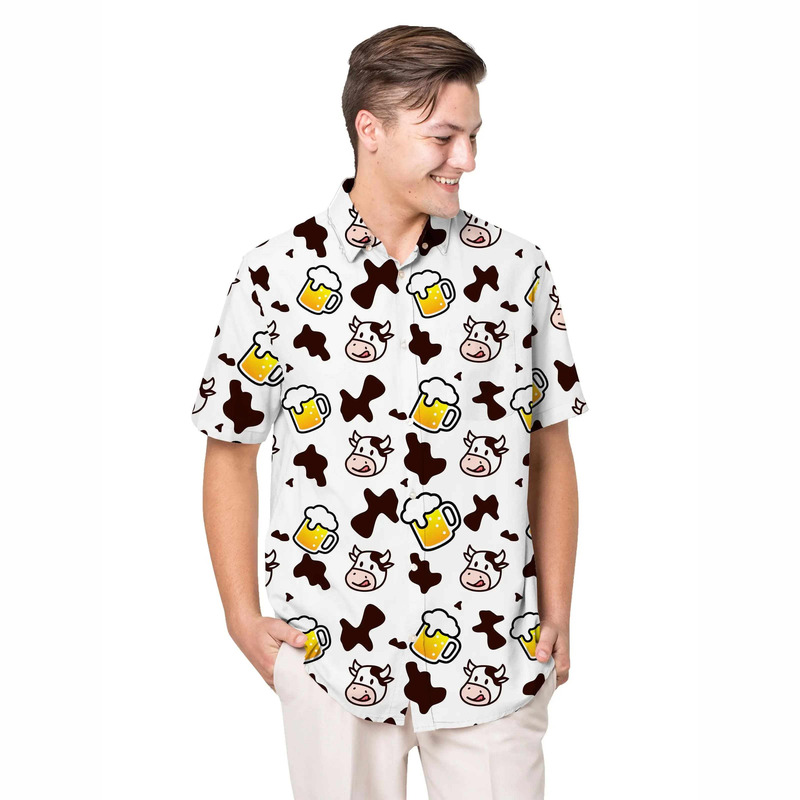 

Jumeast Cow And Beer Mug Pattern Hawaiian Shirt Farm Life Graphic Aloha Shirts Tropical Baggy Casual Man Clothes Farmer Gifttify