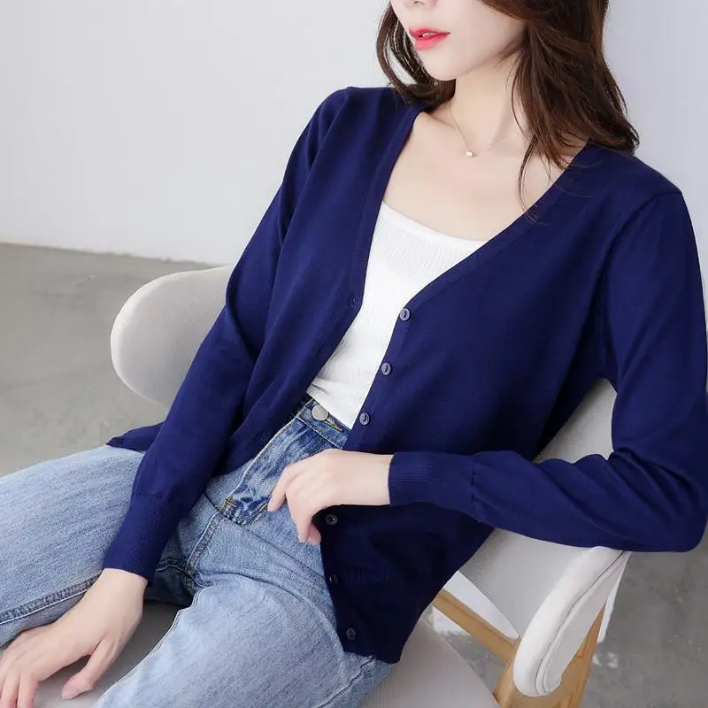 Loose Size 4XL 5XL 6XL Women V-Neck Long Sleeve Cardigan Casual Spring Knitted Sweater Fashion Female Coat Tops