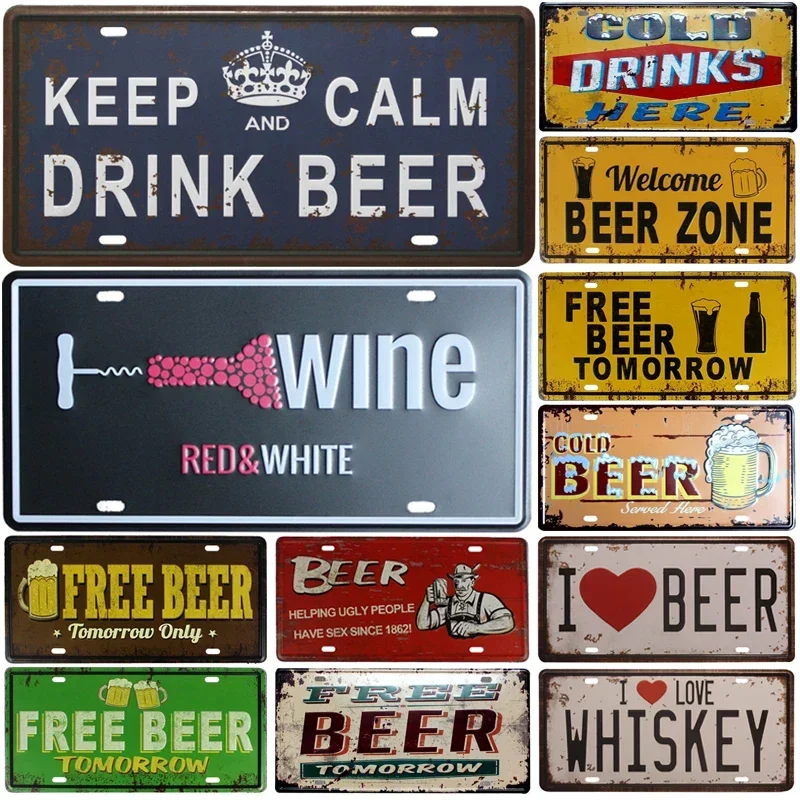 Beer Whiskey Tin Sign Vintage Car Plate License 15x30cm Metal Signs Decor Painting Bar Pub Home Kitchen Wall Decoration Plaques