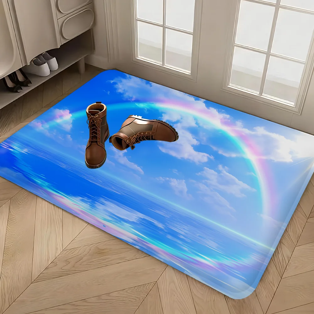 Blue Sky White Clouds Rainbow Bathroom Mat Anti-slip Absorb Water Long Strip Cushion Bedroon Mat Welcome Doormat