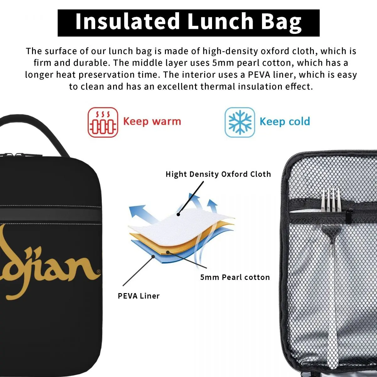 Zildjian Logo Thermal Insulated Lunch Bags Travel Portable Bento Box Cooler Thermal Food Box