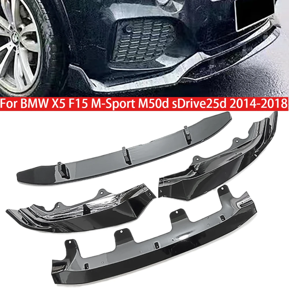 Kit de becquet de diffuseur de lèvre de séparateur de pare-chocs avant de 4 pièces/ensemble pour BMW X5 F15 m-sport M50d sDrive25d 2014-2018