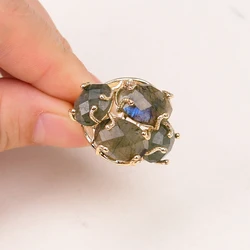 G-G Natural Shimmer Stone Labradorite Gold Plated Rings Adjustable Gems Ring Handmade Lady Gifts