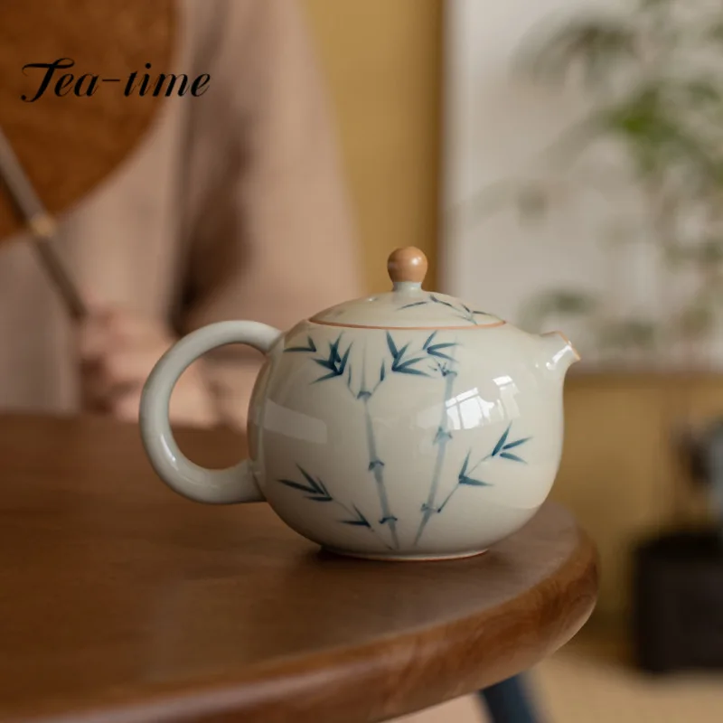 

200ml Retro Ice Table Glaze Ceramic Teapot Handamde Xishi Pot Hand-painted Bamboo Kettle Tea Kung Fu Set Making Tool with Filter