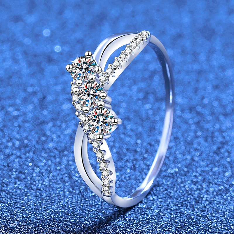 925 Sterling Silver Infinity Moissanite Ring, Two Stone Twisted Band with Paved Accents,  Engagement Ring for Women