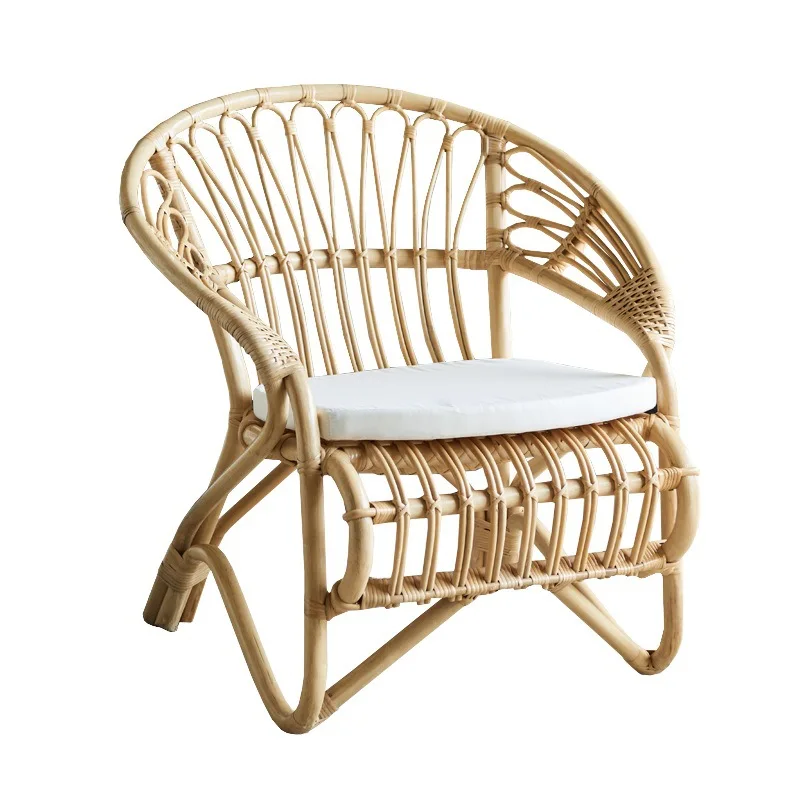 Natural rattan chair three-piece Nordic balcony leisure back chair household elderly bamboo