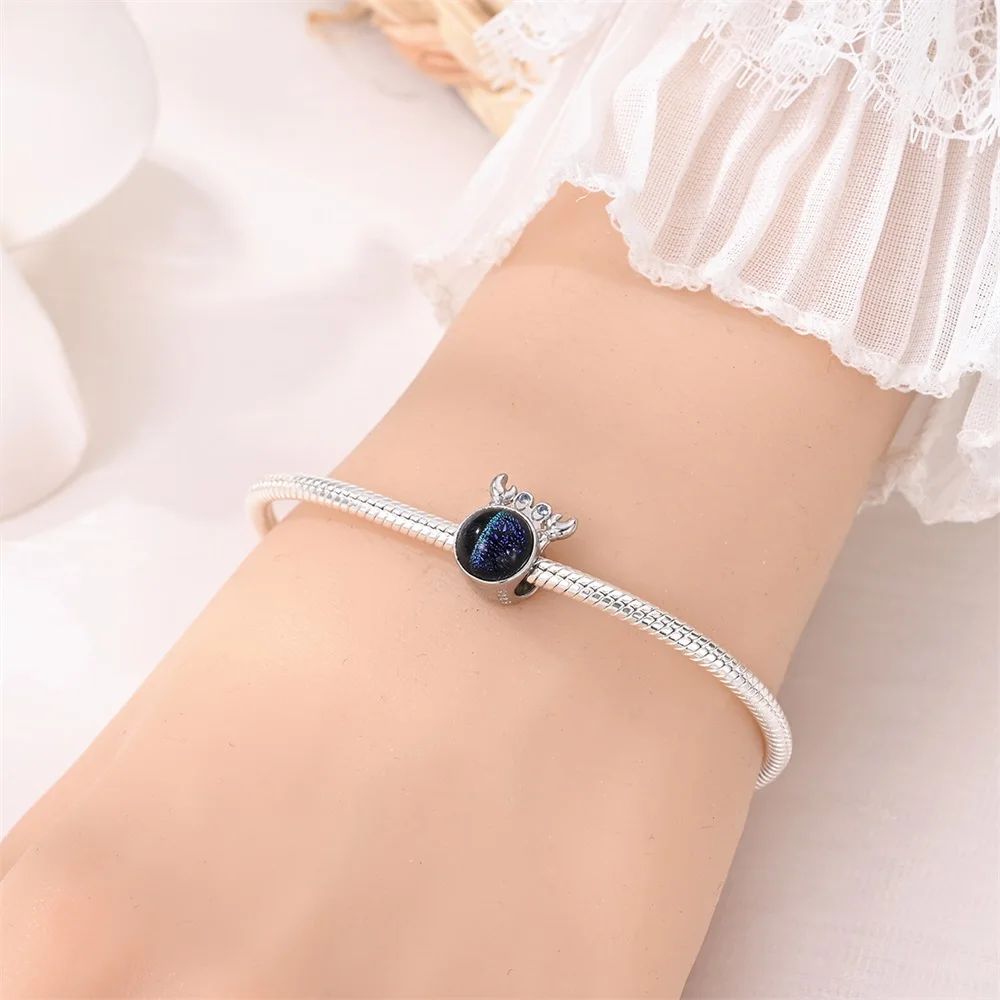 Sprankelend 925 Sterling Zilver Blauw Zwart Sterrenbril Krab Charm Fit Pandora Armband Dames Maan Sieraden Accessoires