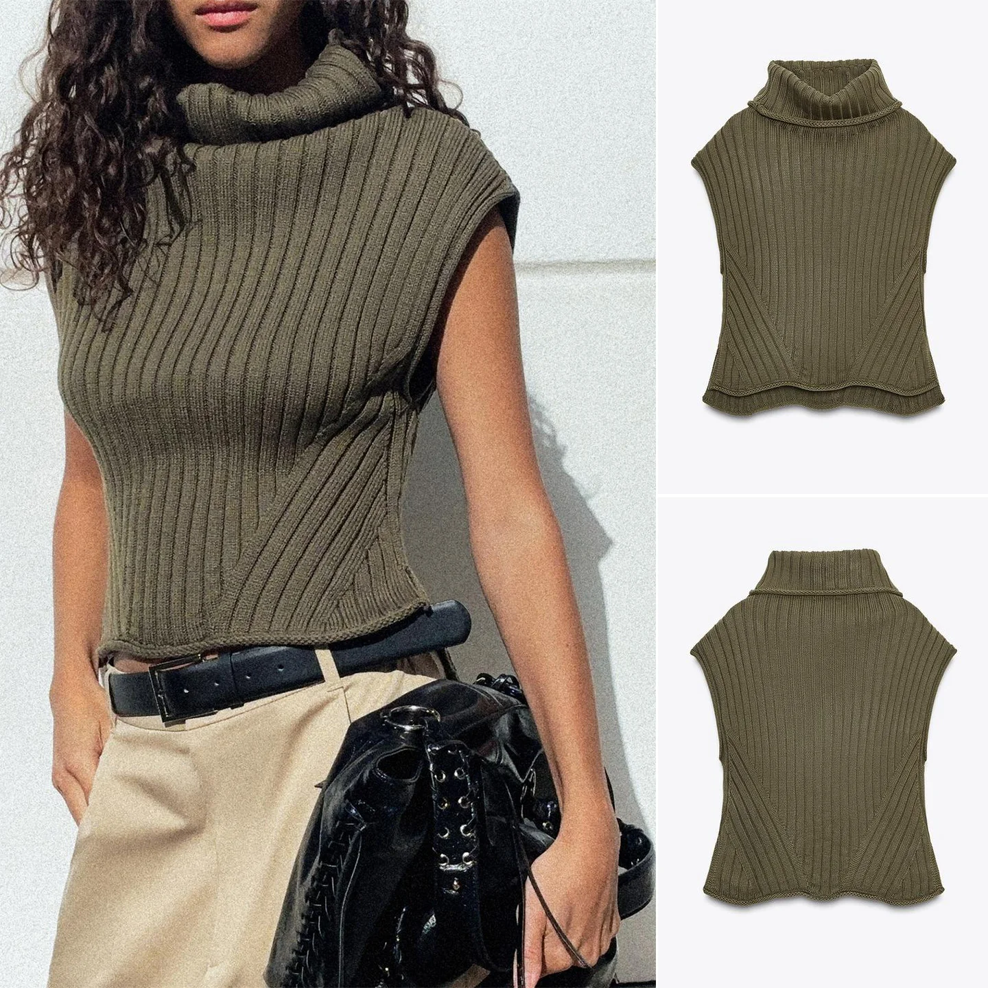 سترة محبوكة بحاشية غير متماثلة بفتحة جانبية عالية Ne Svel بقصة ضيقة وطبقات من ألياف البوليستر المزخرفة للنساء