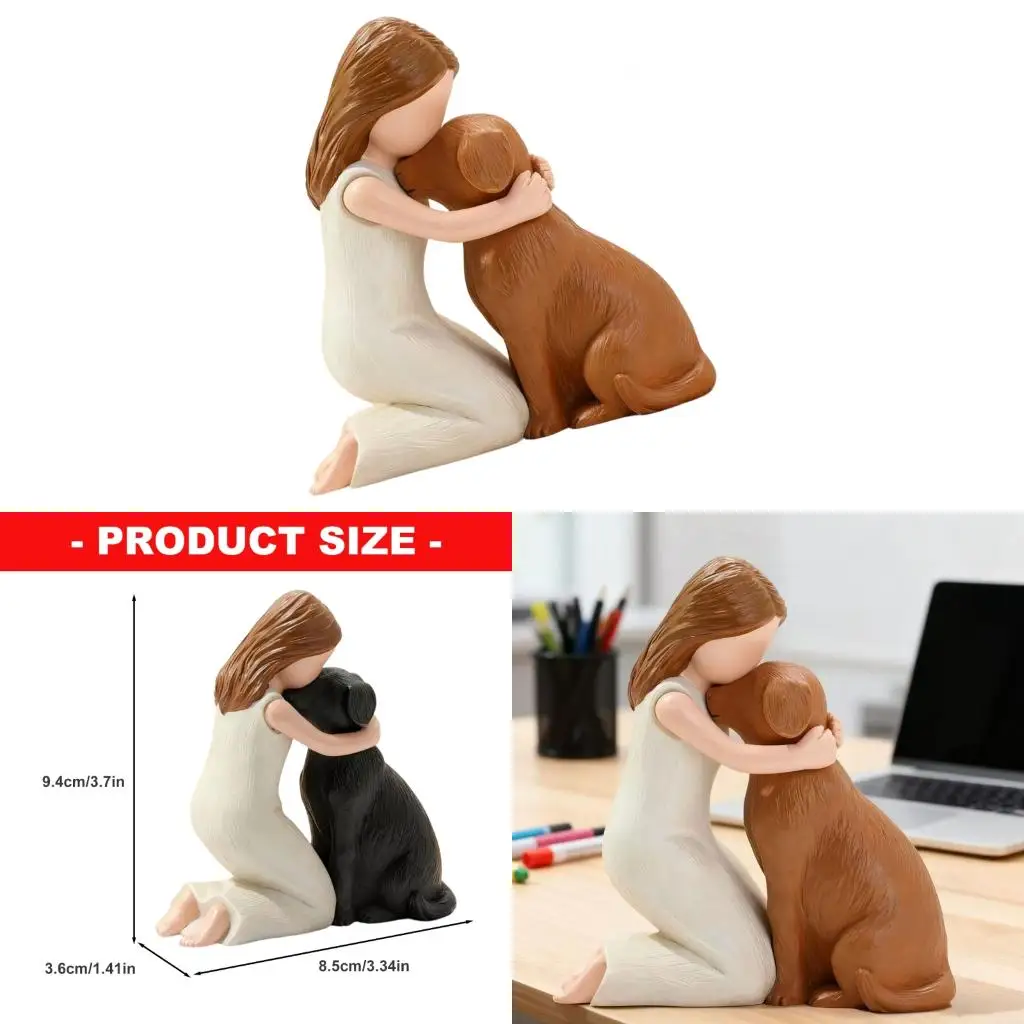  Girl Hugging Pet Dog Miniature Statue Decorative Resin Ornament Loss of Pet Sympathy Gift for Animal Pet Lover Present