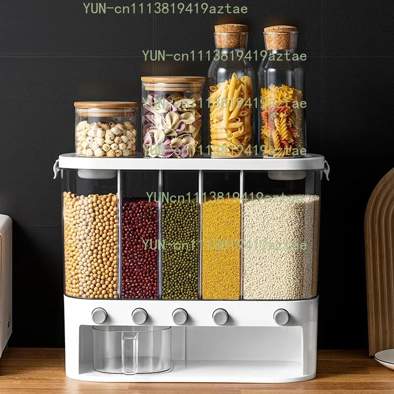 Wall Mounted Plastic Grain Storage Dispenser, Dry Food Cereal Rice Storage Container for Kitchen
