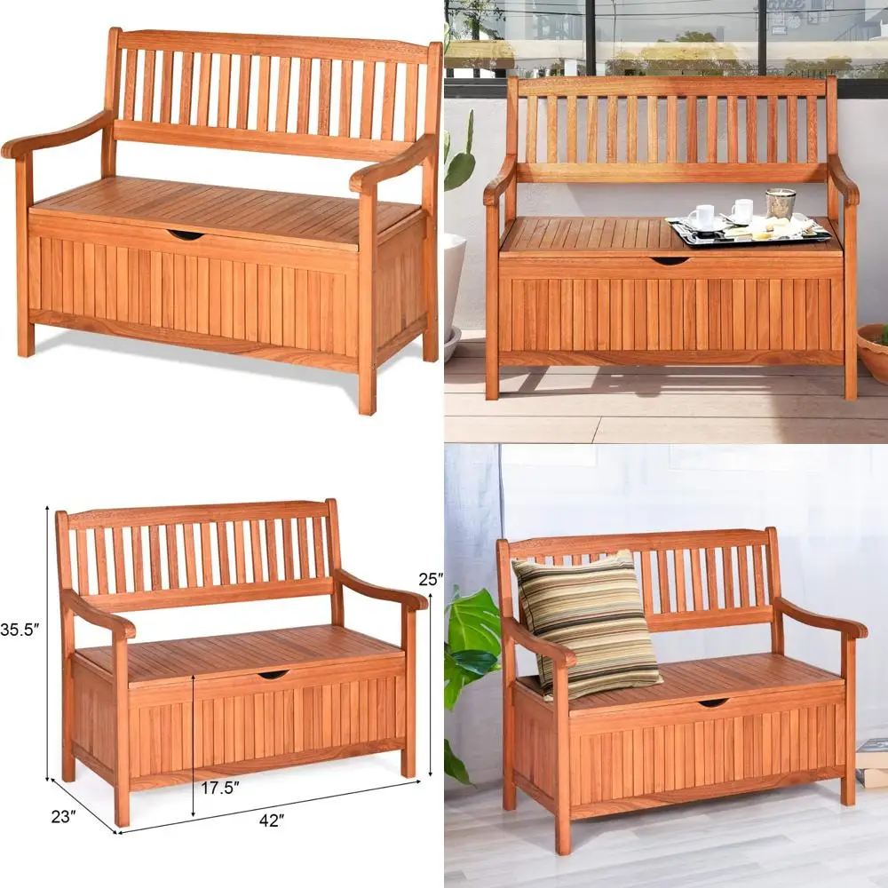 Wooden Outdoor Storage Bench with Removable Lining and Portable Handle for Deck and Entryway