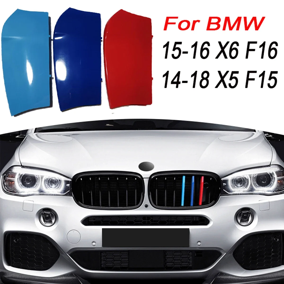 3Pcs ABS Car Racing Front Grille Trim Strips For BMW X5 E70 F15 G05 X6 E71 F16 G06 2008-2022 2023 2024 M Grill Clip Accessories