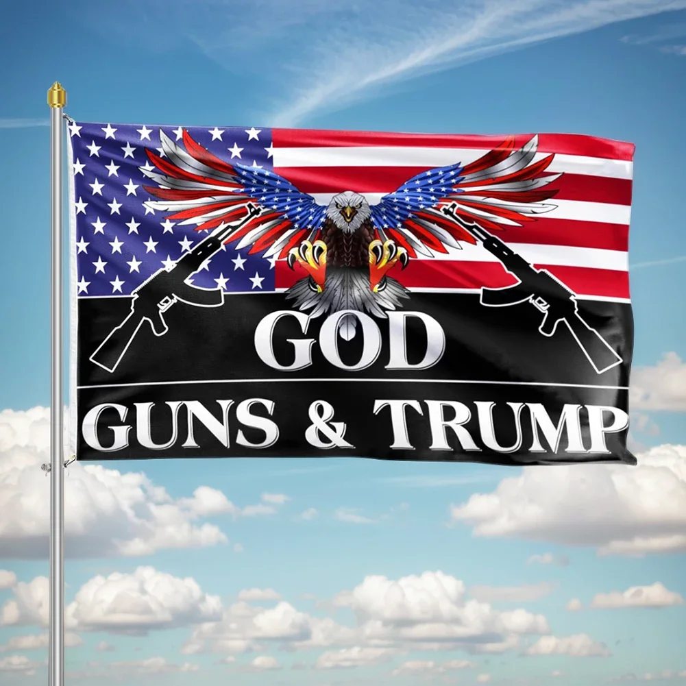 90x150cm God Guns Trump Flag with Grommets Trump Patriotic Eagle Flag Fade Resistant Trump American Flag for Indoor Outdoor