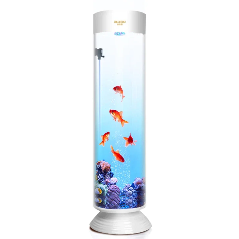 Fish tank living room small cylindrical floor-to-ceiling vertical acrylic water-free ecological round goldfish tank
