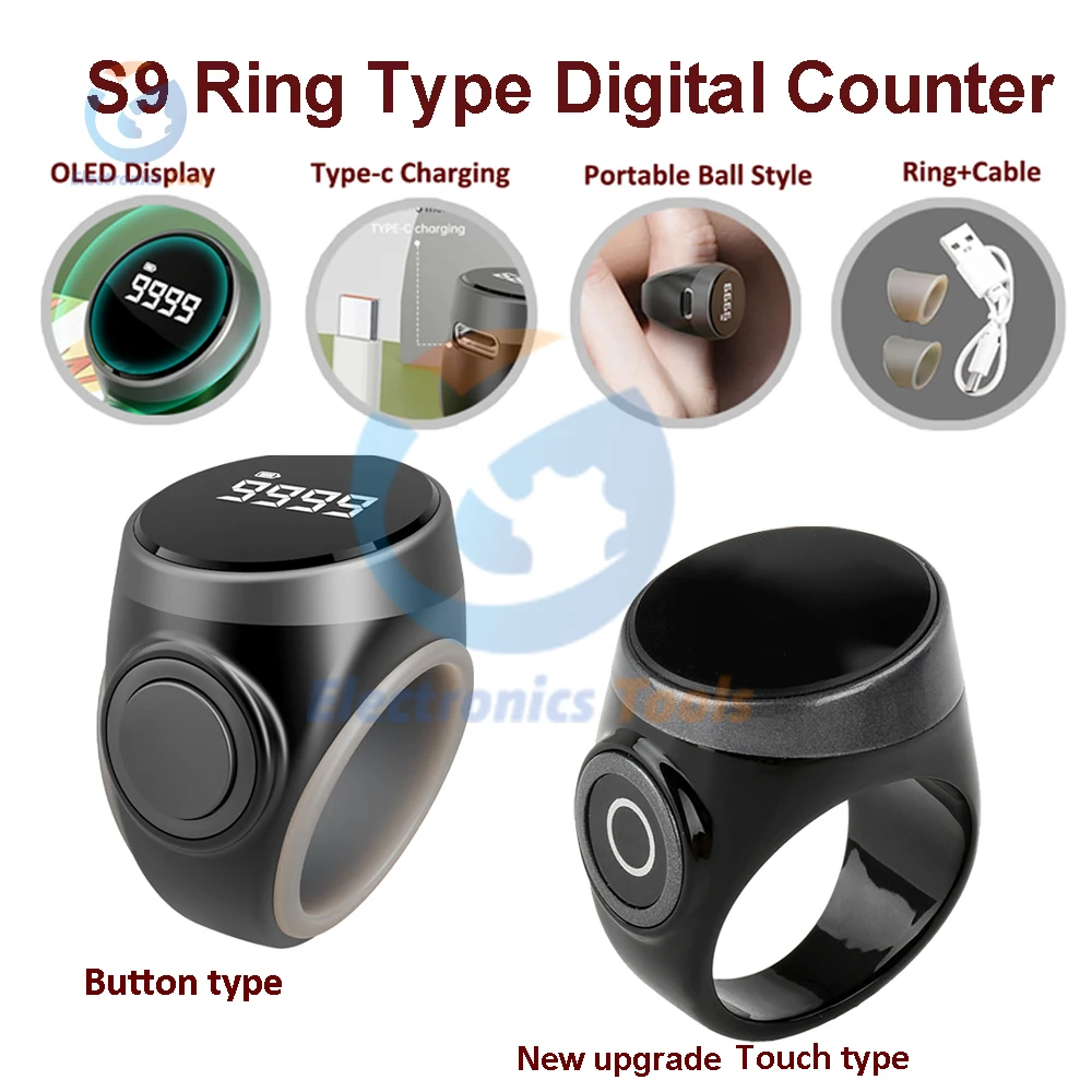 S9 Ring Type Button/Touch Digital Counter OLED Display Counter 18/20/22MM Three Gears Adjust Key Counter Portable Ball Counter