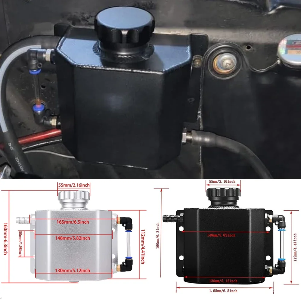 1L Aluminum Oil Catch Can Reservoir Tank With Drain Plug Breather Oil Tank Universal Polished Coolant Overflow Fuel Tank