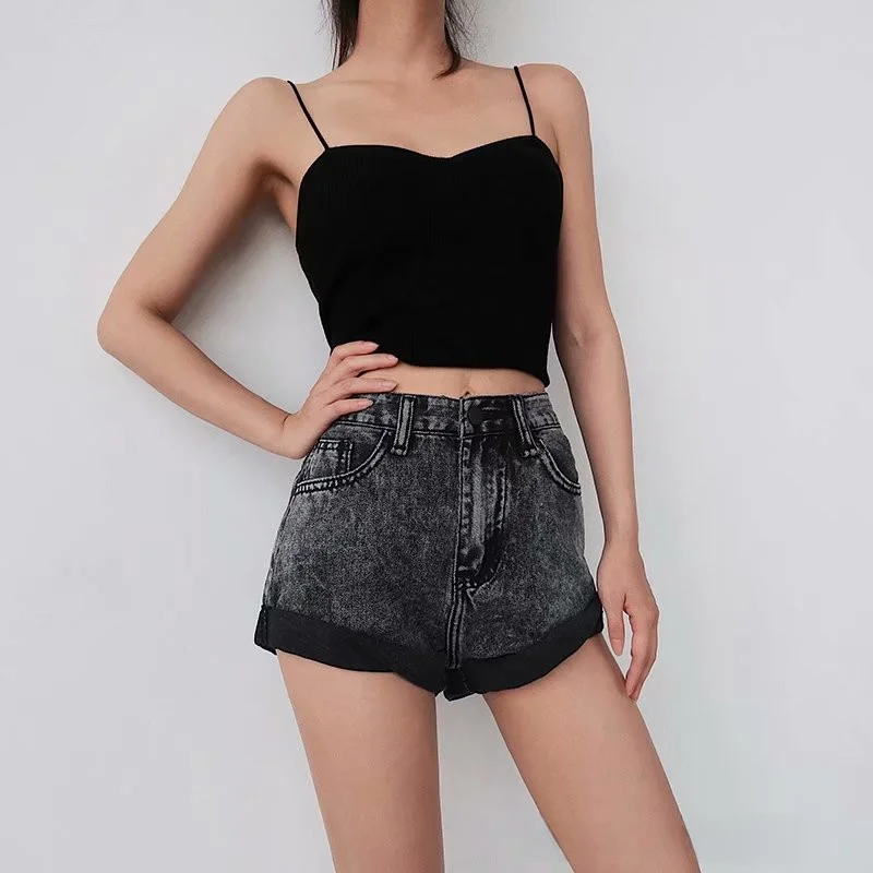 

Summer High Waist Slim Fit Distred Waed Denim ort orts Women's Hot Pants Ultra ort Wide Leg Jeans Trendy Two Colors