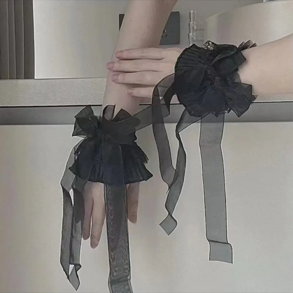 

Lace Lolita Arm Sleeve Elastic Bow Knot Ruffled Fake Sleeves Cuffs Detachable Versatile Ribbon Arm Cuffs Stage Performance