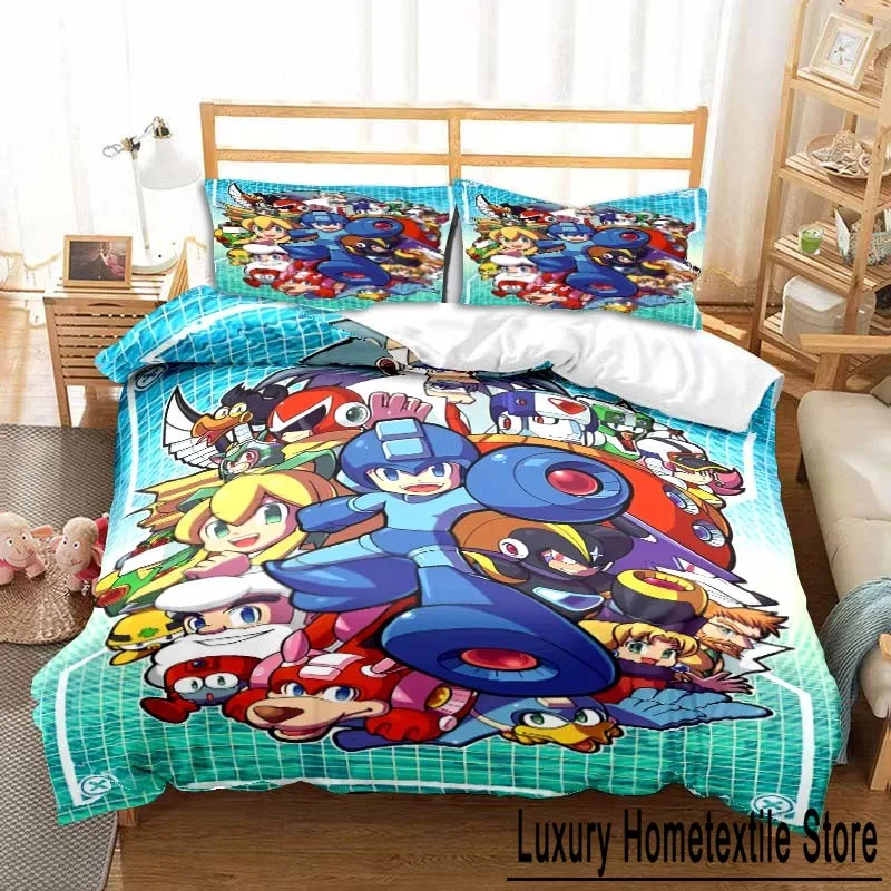 Rockman Megaman Game Cartoon Bedding Set Luxury Duvet Cover Bedroom Single Double King Size Duvet Cover and Pillowcase Boys Gift