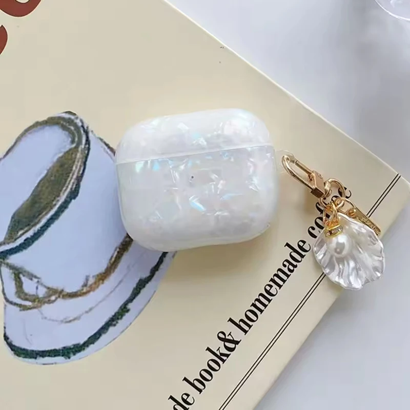 Cute Pearl Earphones Case For AirPods 1/2/3/4/Pro 1/Pro 2 Soft Silicone Cover With Pendant Keychain Silicone Shell Accessories