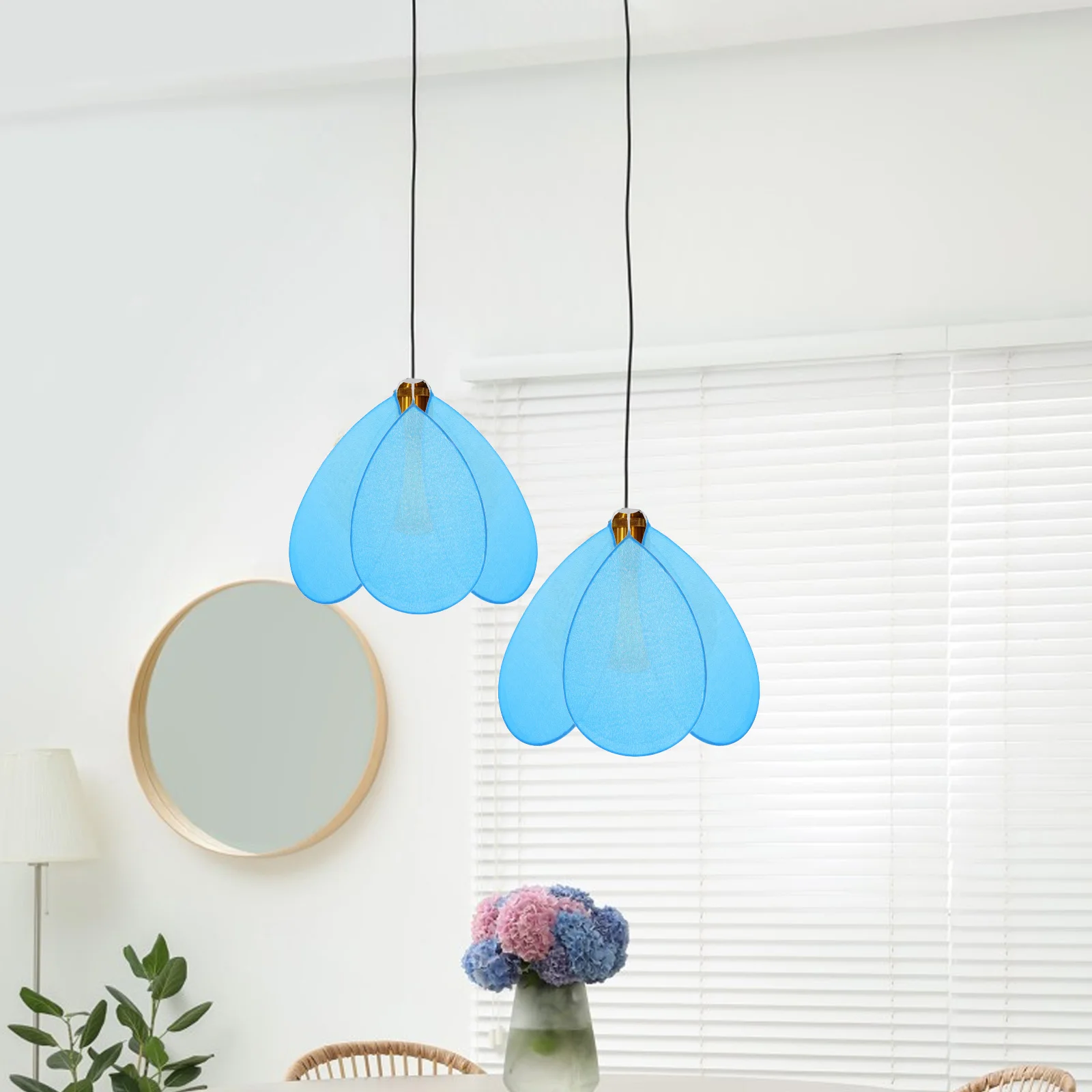 

Petal Lamp Shade Cloth E27 Compatible Fabric for Table Floor Bedside Desktop Lighting Decorative Pleated Pendant Cover Blue