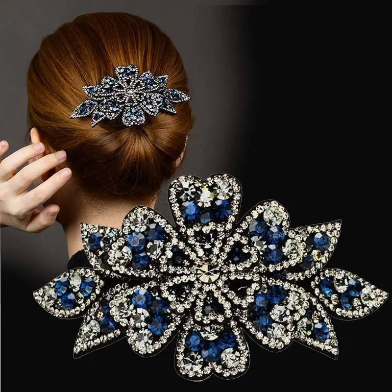 Haimeikang Rhinestone szczęśliwy kwiatowa do włosów wsuwki do włosów dla kobiet błyszczący kolor kucyk Barrette Fashion dziewczyny akcesoria do