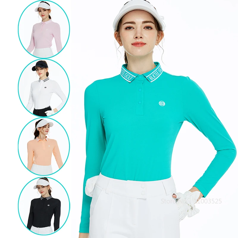 

BG женские новые топы с длинными рукавами для гольфа, осенне-зимняя дышащая футболка с буквенным принтом и лацканами, рубашка-поло, женская спортивная одежда для гольфа