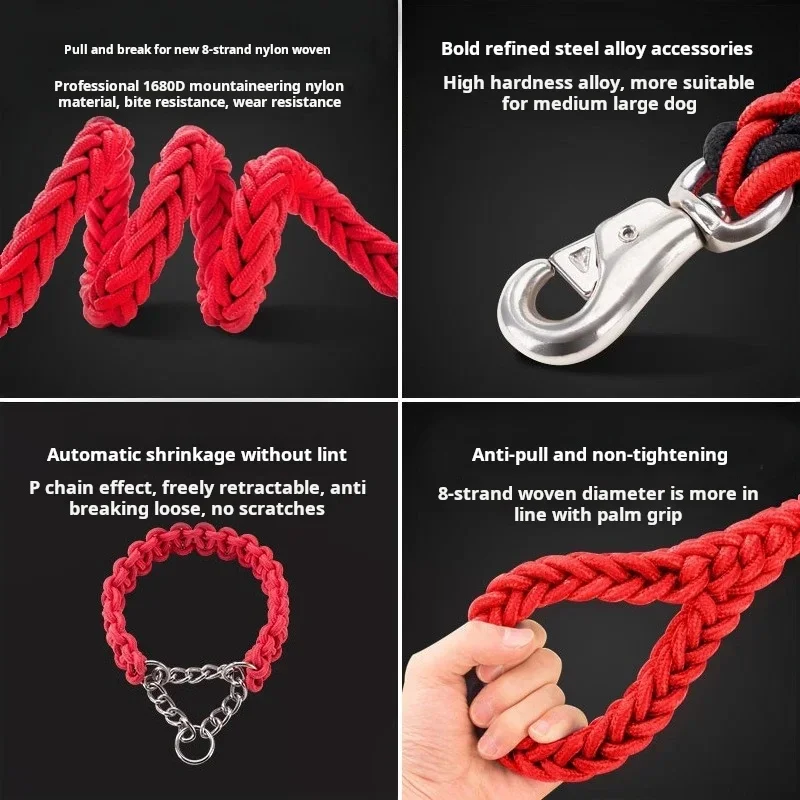 1.3m Heavy Duty Braided Dog Leash 8-Strand Nylon Pet Traction Rope for Medium Large Dogs Training Walking