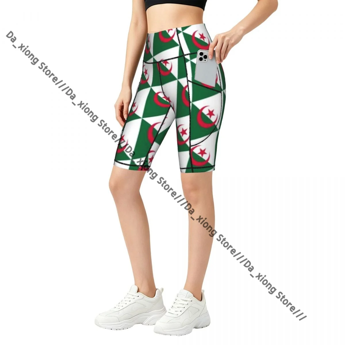 Comfortable Stretchy Yoga Shorts Geometric Flag Of Algeria Women Gym Exercise Sports Trousers