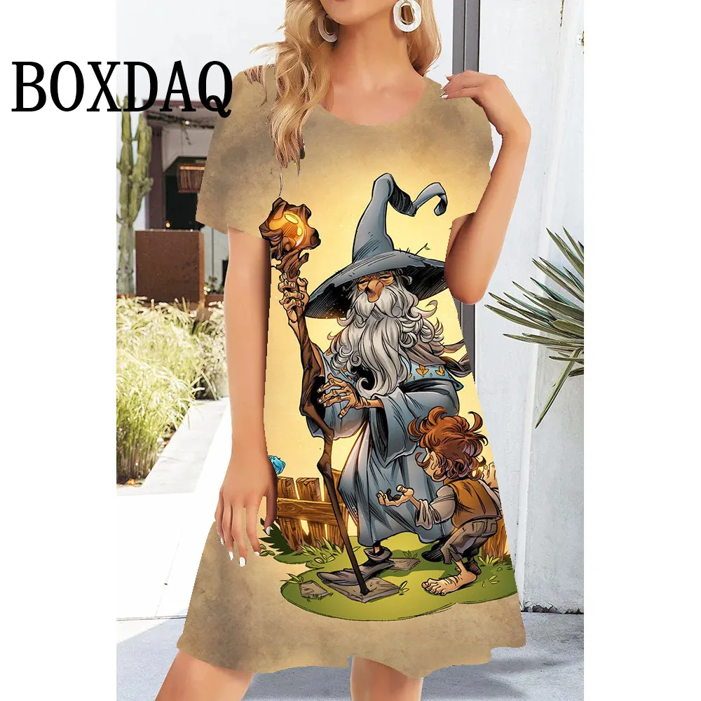 Sweet Cute Comics Pattern Women Kawaii Dresses Christmas Party Fashion Short Sleeve A-Line Dress Loose Casual Mini Clothing 2024