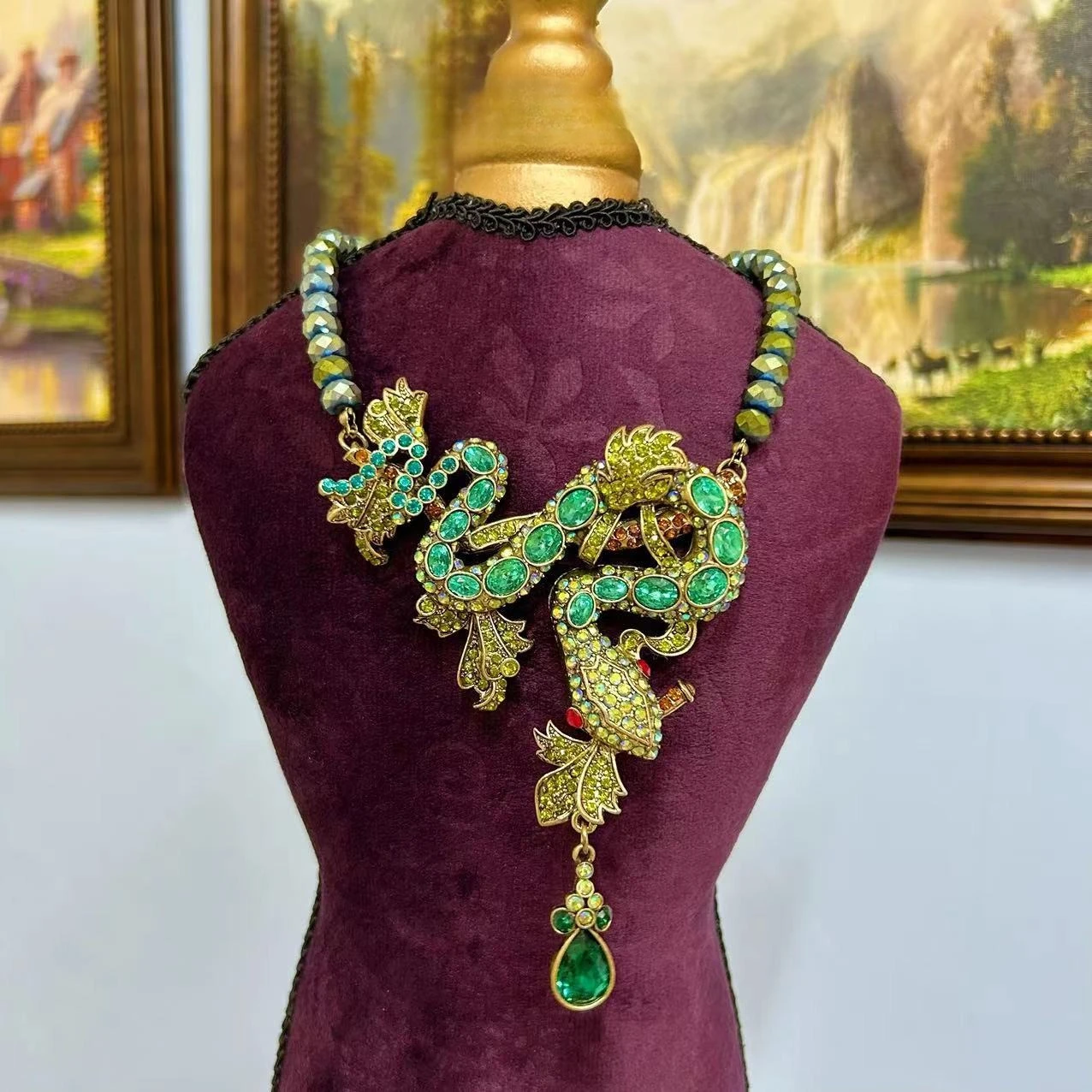 

Medusa Snake Necklace with Iridescent Crystals Baroque Gothic Style Myth-Inspired Statement Jewelry for Party Bold Looks