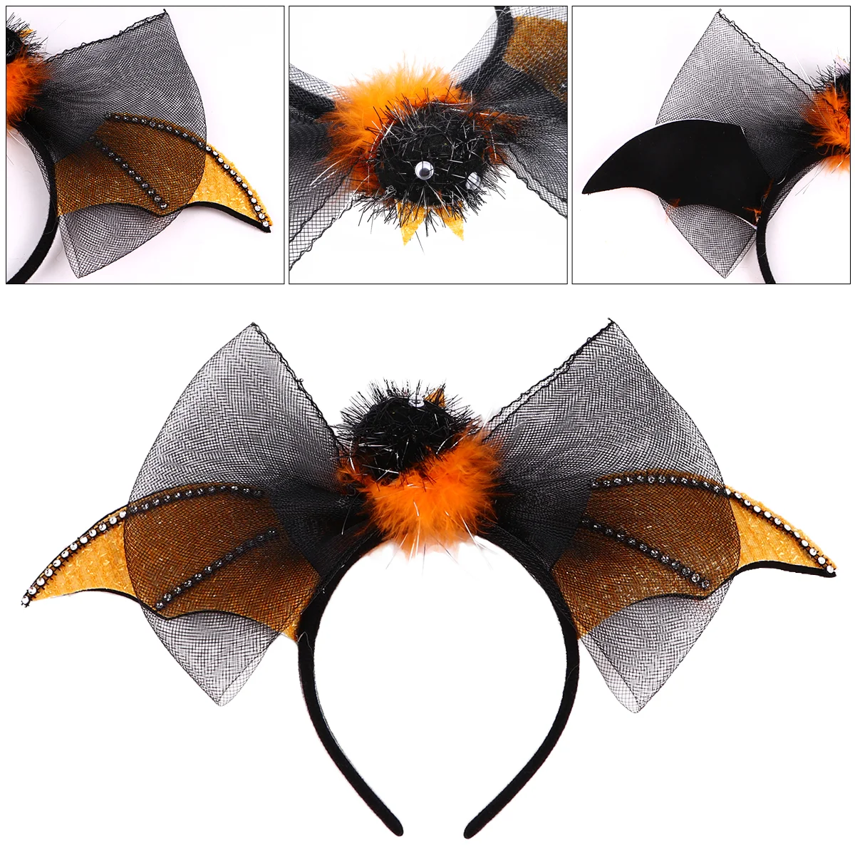 3 Pcs Halloween Headband Cosplay Headdress Bat Wings Costume Prop Spider Makeup