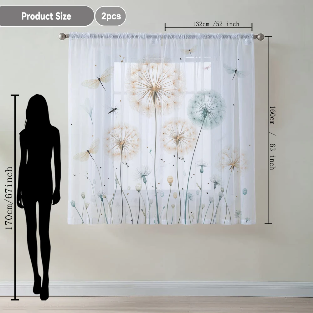 2Pcs Colorful Dandelion And Dragonfly Print Home Decoration Window Screens Suitable For Coffee Shops, Restaurants, Bedrooms