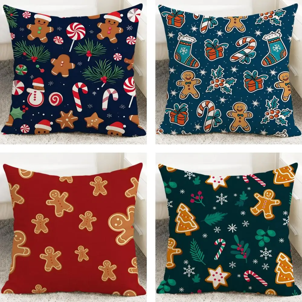 Christmas Gingerbread Man Cushion Cover Cushion Covers Natural Linen Breathable Sofa Bedroom Decor Pillowcase