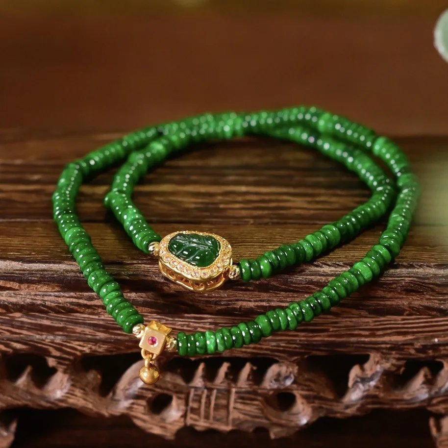 Intense Green Dry Green A-Grade Jade Bracelet, 925 Silver Gold Plated Chinese Style, Luxury Gemstone Jewelry Gift