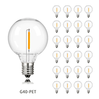 25PCS PET G40 Globe Led Filament Lamp Bulb E12 Base 110V 220V 2200K Dimmable String Light Replacement Shatterproof Plastic Bulb