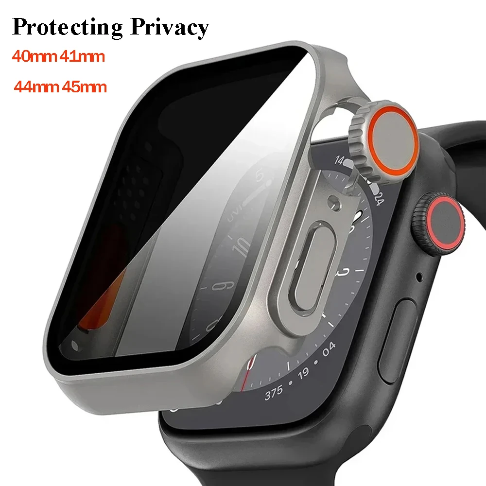 Ekran szkło hartowane z filtrem prywatyzującym ekran + etui na Apple Watch Serie9 8 7 6 5 4 SE ochraniacz zmiana na Ultra dla iwatch 45 44 41 40mm