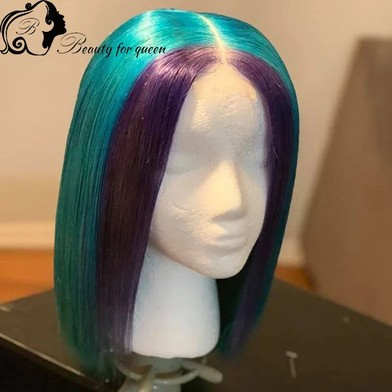 

Короткий парик-боб омбре сине-коричневого цвета, 200% плотность, прозрачный 13x4 кружевной фронтальный парик, бразильские окрашенные человеческие волосы для женщин, для косплея