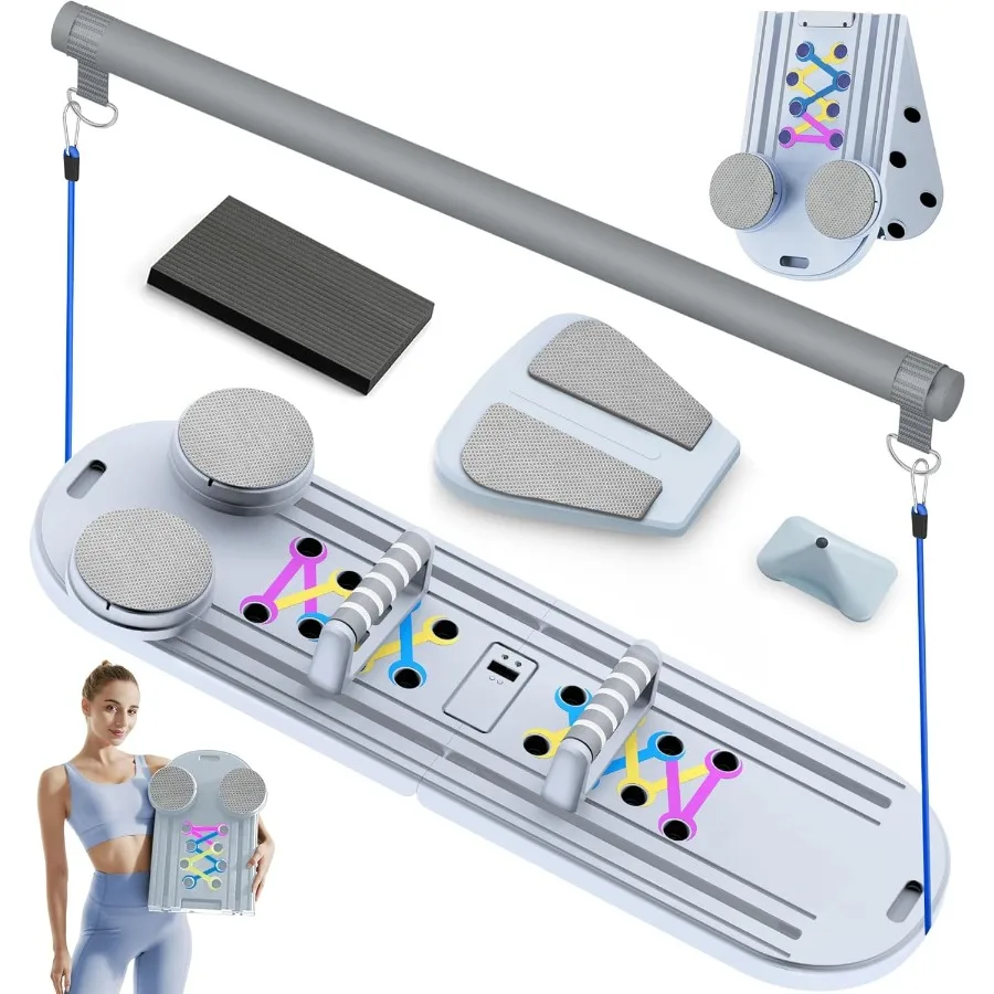 لوح بيلاتيس متعدد الأغراض قابل للطي للتمرين المنزلي 15 في 1 مجموعة لوح بيلاتيس منزلق مع أشرطة مقاومة قابلة للتعديل والوصول #1