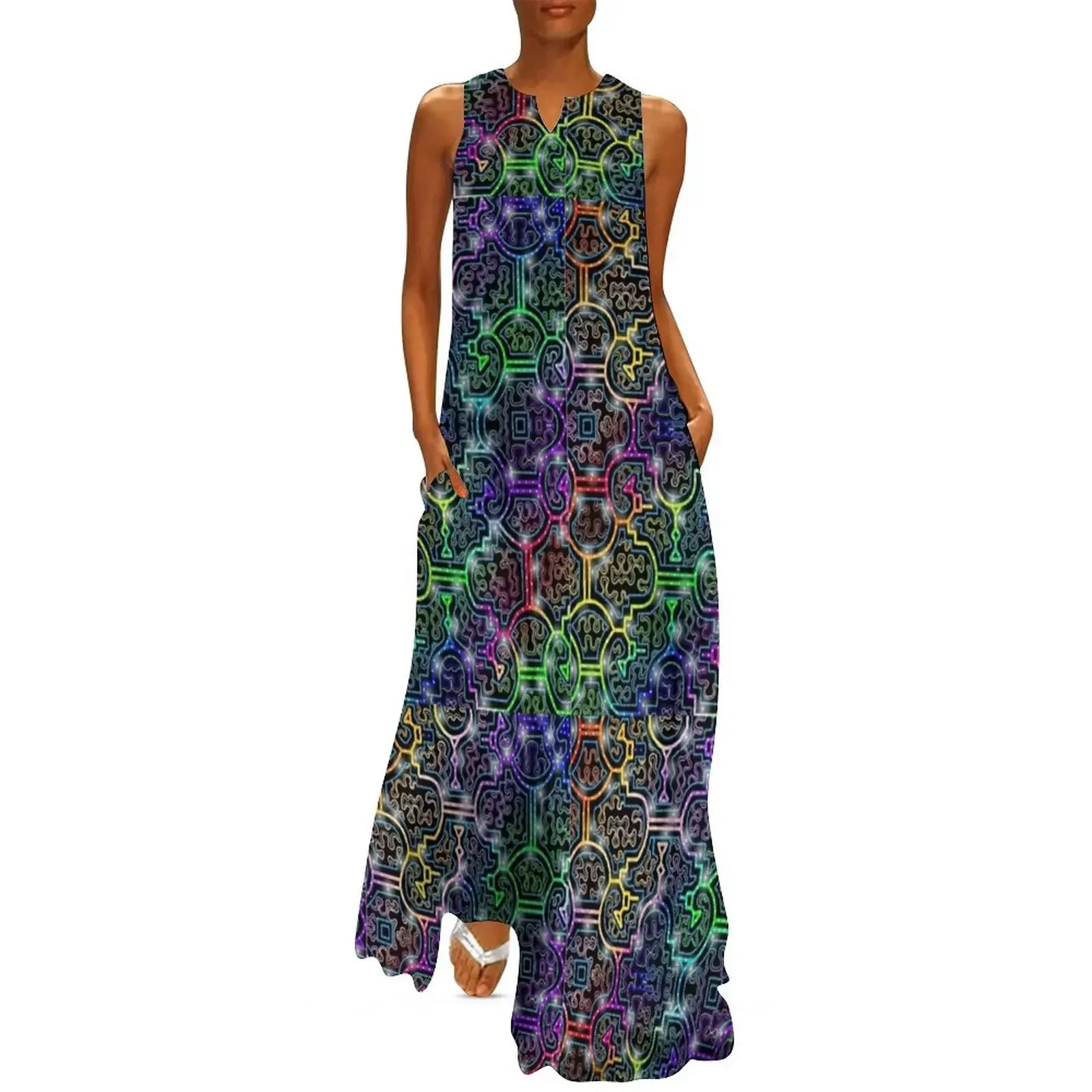 

Psychadelic Shipibo Pattern Long Dress loose summer dress Dress